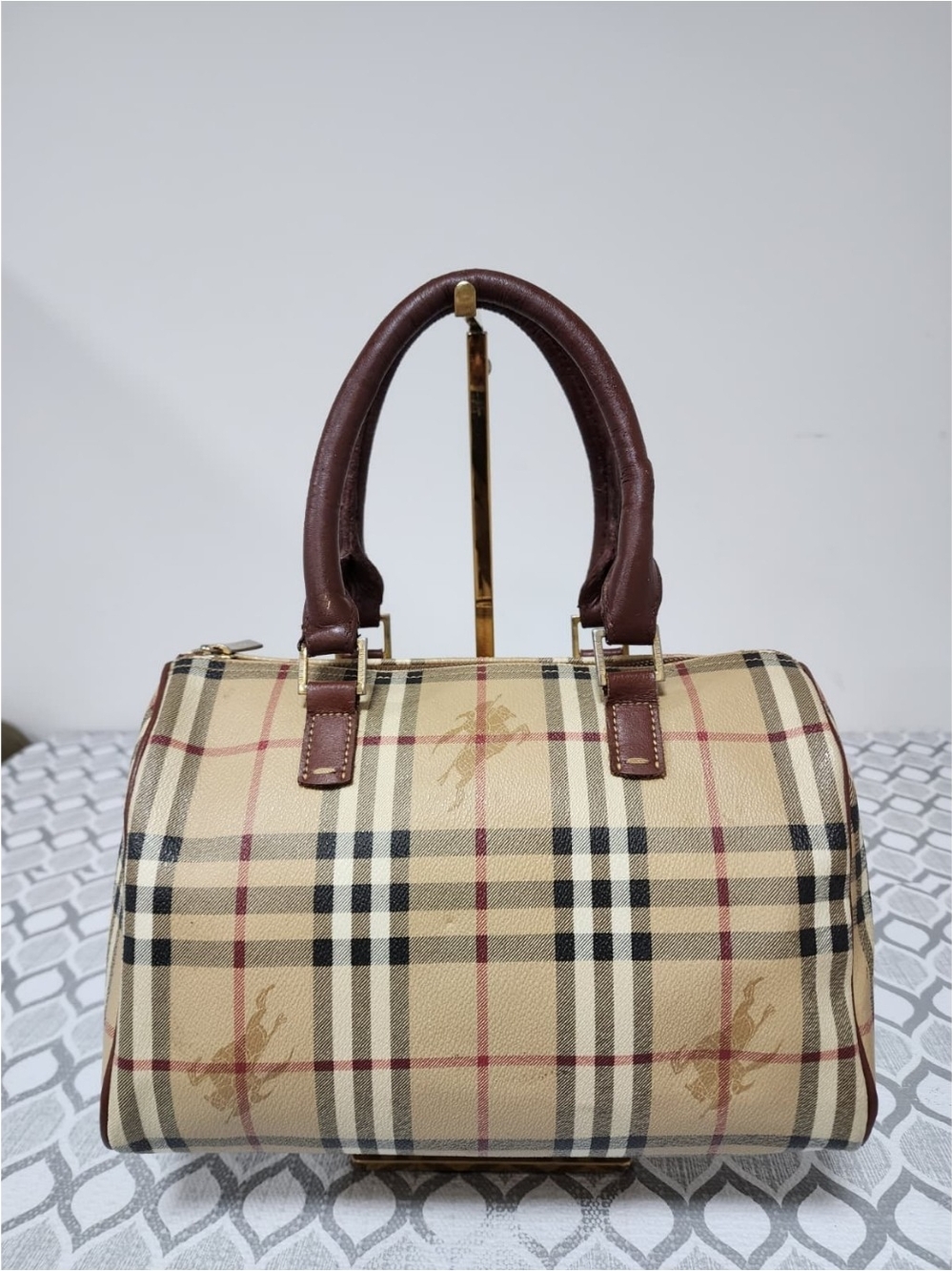 Burberry Vintage Haymarket Check Top Handle Bag Beige/Brown